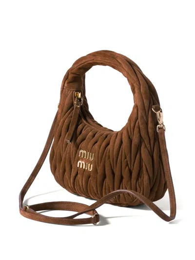 Miu Miu Wander Bag In Matelasse Suede In Brown