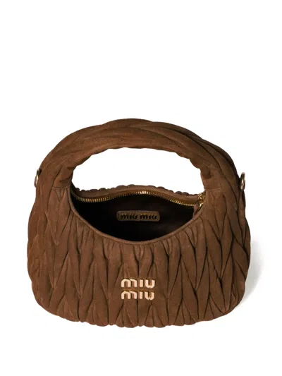 Miu Miu Wander Bag In Matelasse Suede In Brown