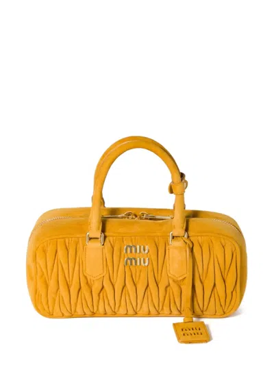 Miu Miu Arcadie Matelassé Suede Bag In Gelb