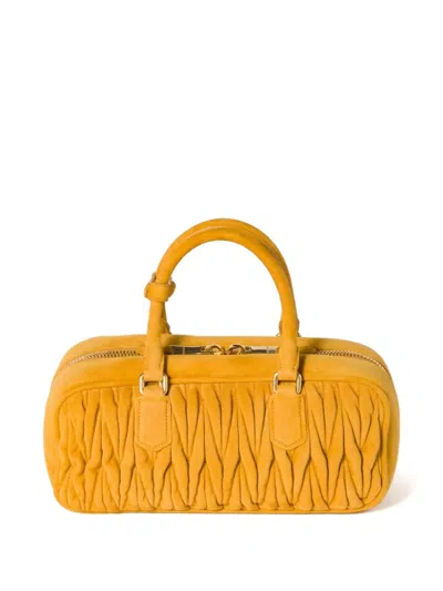 Miu Miu Arcadie Matelassé Suede Bag In Gelb