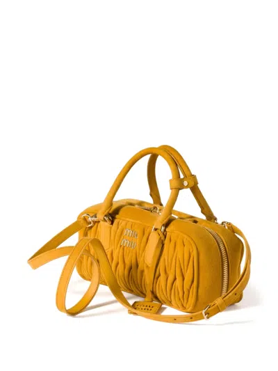 Miu Miu Arcadie Matelassé Suede Bag In Gelb