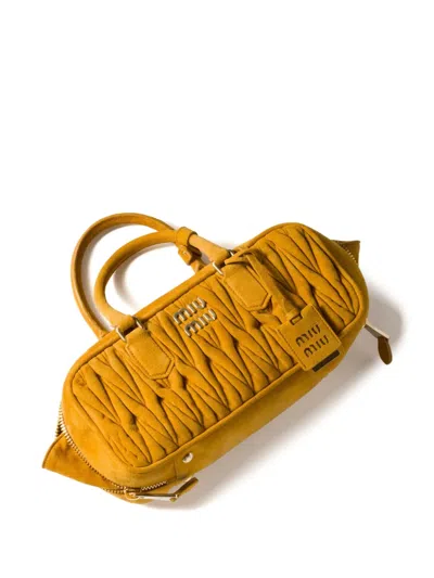 Miu Miu Arcadie Matelassé Suede Bag In Gelb