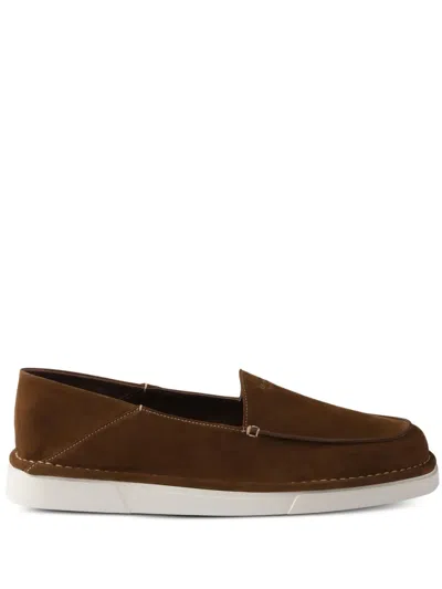 Prada Suede Slip-ons In Braun