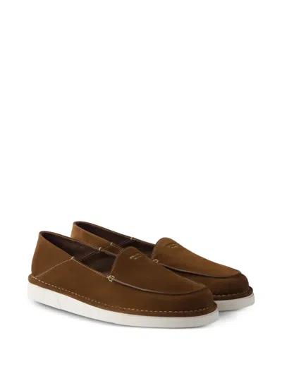 Prada Suede Slip-ons In Braun