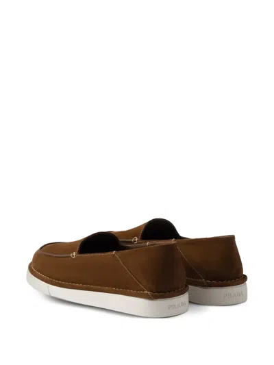Prada Suede Slip-ons In Braun