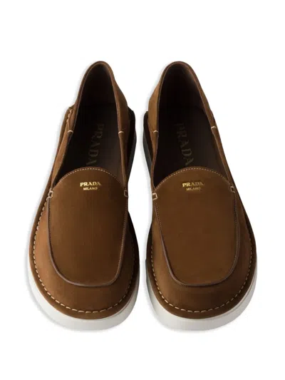 Prada Suede Slip-ons In Braun
