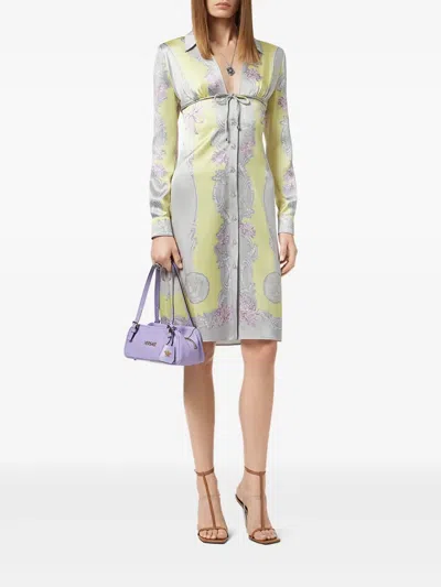 Versace Sheer Fabric Knee-length Long Sleeves Dress In Multi