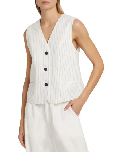Rag & Bone Erin Striped Cotton And Linen-blend Twill Vest In White Stripe