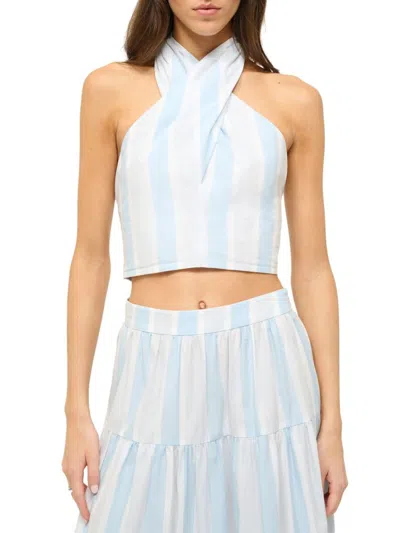 Staud Kai Smocked Crop Halter Top In Adriatic Stripe
