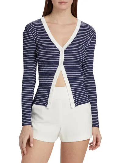 Staud Navy Cargo Cardigan In Navy Micro Stripe