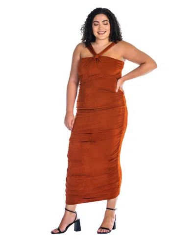 24seven Comfort Apparel Womens Plus Sleeveless Midi Casual Bodycon Dress In Rust