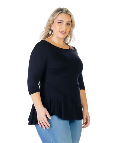 24seven Comfort Apparel Plus Size Long Bell Sleeve Flared Tunic Top In Black