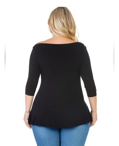 24seven Comfort Apparel Plus Size Long Bell Sleeve Flared Tunic Top In Black