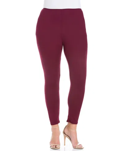24seven Comfort Apparel Plus Size Comfortable Ankle Length Leggings In Wine