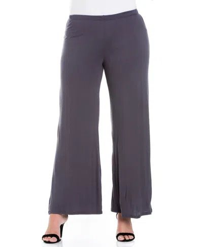 24seven Comfort Apparel Plus Size Elastic Waist Flared Leg Palazzo Pants In Charcoal