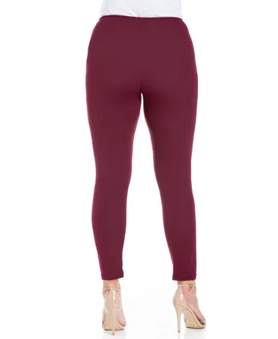 24seven Comfort Apparel Plus Size Comfortable Ankle Length Leggings In Wine