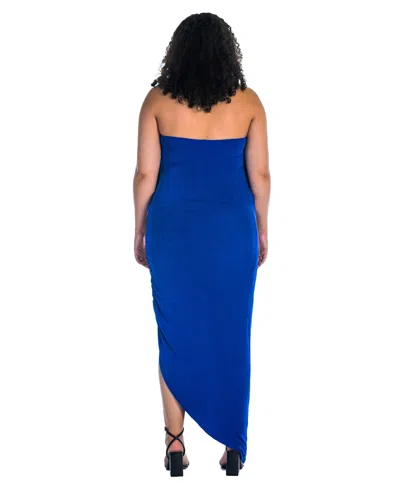 24seven Comfort Apparel Plus Size Cowl Neck Long Asymmetrical Backless Halter Dress In Royal