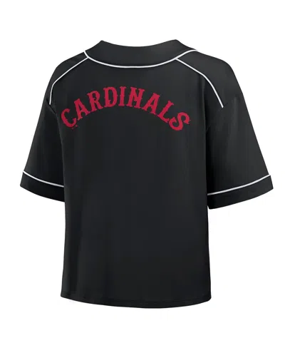 Fanatics Women's Black St. Louis Cardinals Oversized Champ Game Midi Cropped V-neck T-shirt In Black