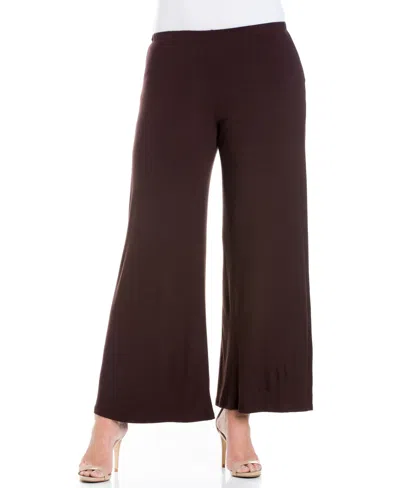 24seven Comfort Apparel Plus Size Elastic Waist Flared Leg Palazzo Pants In Brown