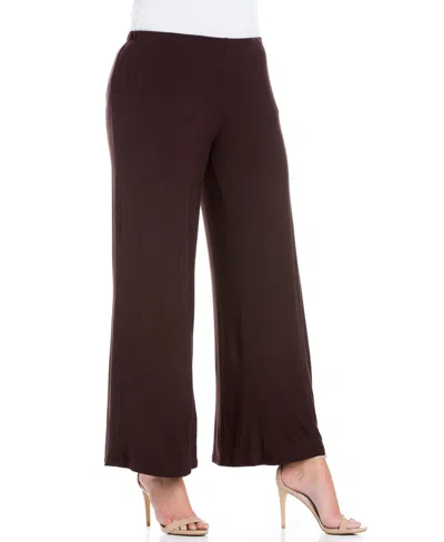 24seven Comfort Apparel Plus Size Elastic Waist Flared Leg Palazzo Pants In Brown