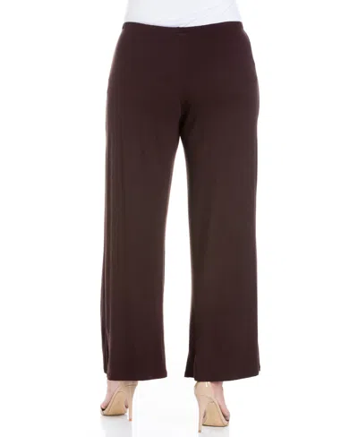 24seven Comfort Apparel Plus Size Elastic Waist Flared Leg Palazzo Pants In Brown