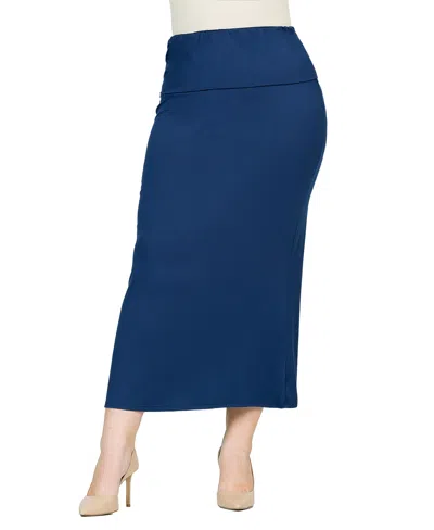 24seven Comfort Apparel Women's Versatile Side Slit Elastic Waist Maxi Skirt In Navy