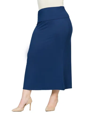 24seven Comfort Apparel Women's Versatile Side Slit Elastic Waist Maxi Skirt In Navy