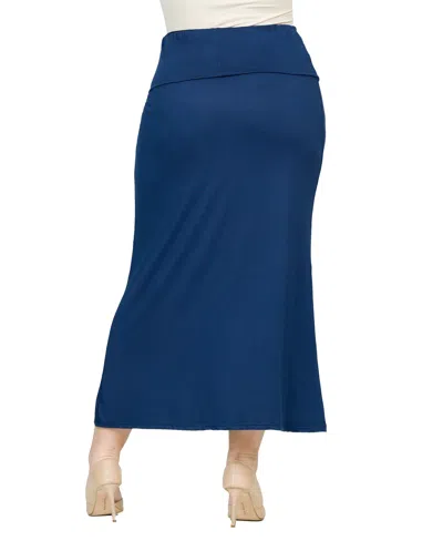24seven Comfort Apparel Women's Versatile Side Slit Elastic Waist Maxi Skirt In Navy