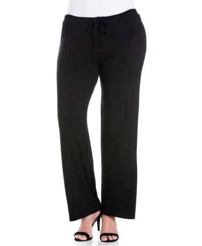 24seven Comfort Apparel Plus Size Comfortable Stretch Draw String Pants In Black