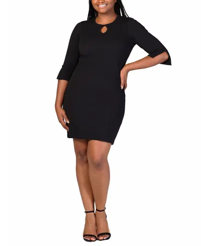 24seven Comfort Apparel Plus Size Three Quarter Sleeve Mini Dress In Black