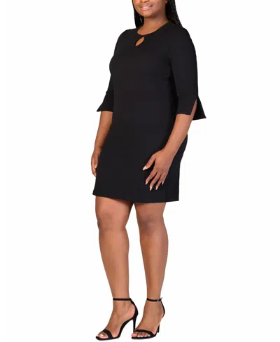 24seven Comfort Apparel Plus Size Three Quarter Sleeve Mini Dress In Black