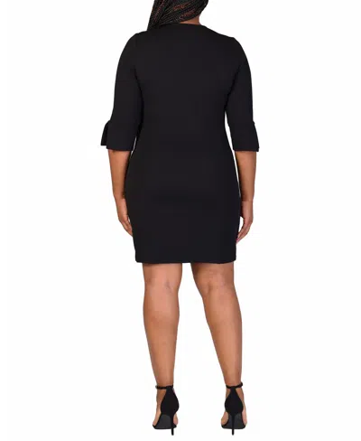 24seven Comfort Apparel Plus Size Three Quarter Sleeve Mini Dress In Black