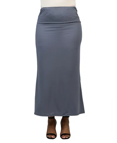 24seven Comfort Apparel Plus Size Comfortable Fold Over Maxi Skirt In Charcoal