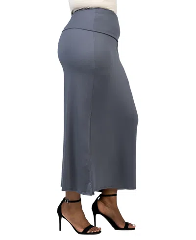 24seven Comfort Apparel Plus Size Comfortable Fold Over Maxi Skirt In Charcoal