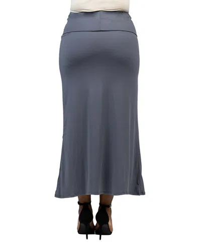 24seven Comfort Apparel Plus Size Comfortable Fold Over Maxi Skirt In Charcoal