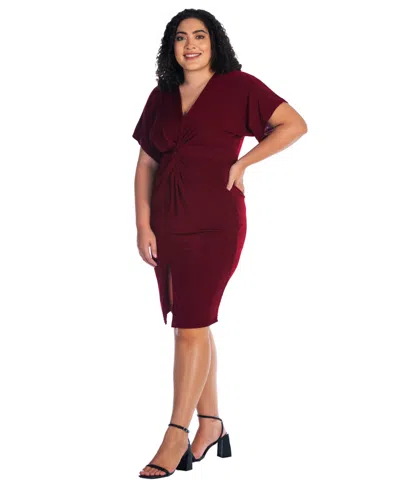 24seven Comfort Apparel Women's Short Sleeve V-neck Twist Front Dress In Wine