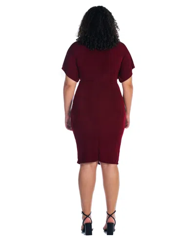 24seven Comfort Apparel Women's Short Sleeve V-neck Twist Front Dress In Wine
