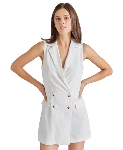 Steve Madden Paris Double Breasted Linen Blend Romper In White