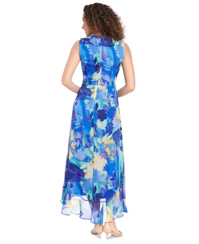 London Times Petites Womens Printed Maxi Maxi Dress In Blue