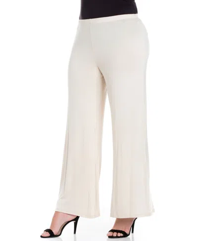 24seven Comfort Apparel Plus Size Elastic Waist Flared Leg Palazzo Pants In Nude