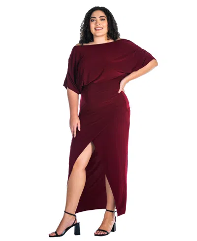 24seven Comfort Apparel Womens Plus Short Sleeve Maxi Dress In Burgundy