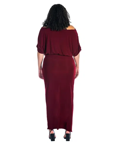 24seven Comfort Apparel Womens Plus Short Sleeve Maxi Dress In Burgundy