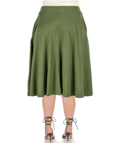 24seven Comfort Apparel Plus Size Elastic Waist Pleated Pocket Midi Skirt In Olive