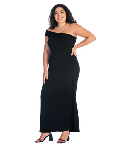 24seven Comfort Apparel Plus Size Formal One Shoulder Ruched Mermaid Maxi Dress In Black