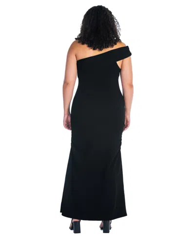 24seven Comfort Apparel Plus Size Formal One Shoulder Ruched Mermaid Maxi Dress In Black