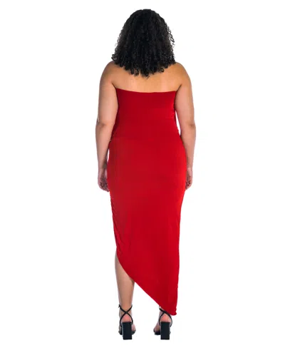 24seven Comfort Apparel Plus Size Cowl Neck Long Asymmetrical Backless Halter Dress In Red