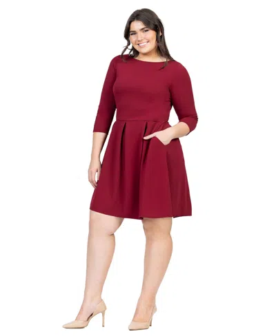 24seven Comfort Apparel Women's Plus Size Perfect Fit And Flare Dress In Burgundy