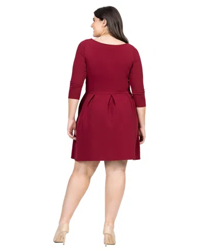 24seven Comfort Apparel Women's Plus Size Perfect Fit And Flare Dress In Burgundy