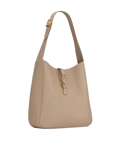 Saint Laurent Le 5a7 Large Ysl Shoulder Hobo Bag In Smooth Leather In Dark Gray