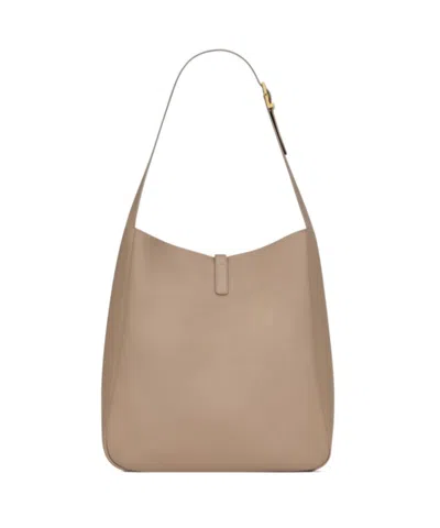 Saint Laurent Le 5a7 Large Ysl Shoulder Hobo Bag In Smooth Leather In Dark Gray